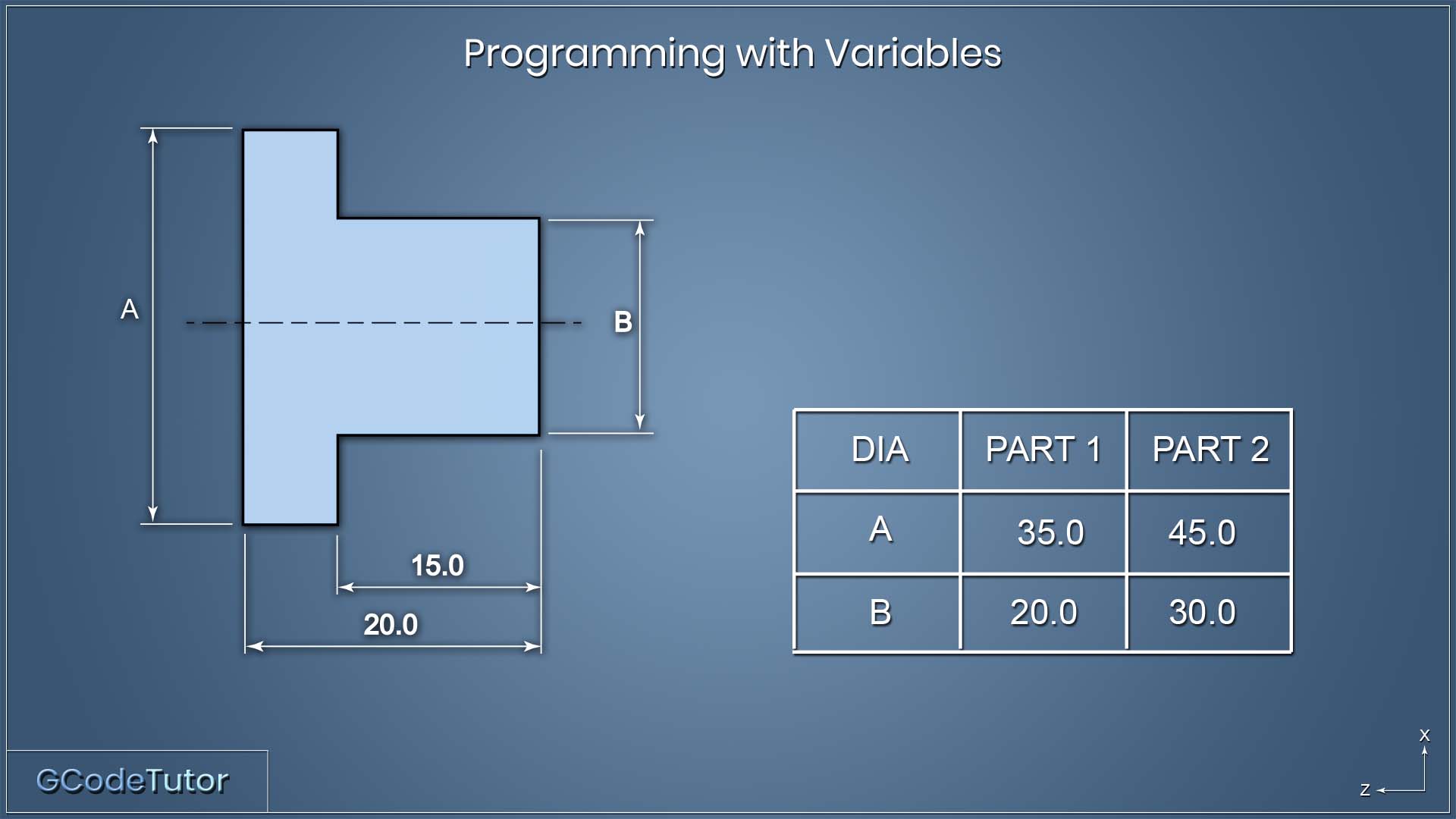 An Example part for programming with G-Code variables An Example of programming a CNC machine using variables