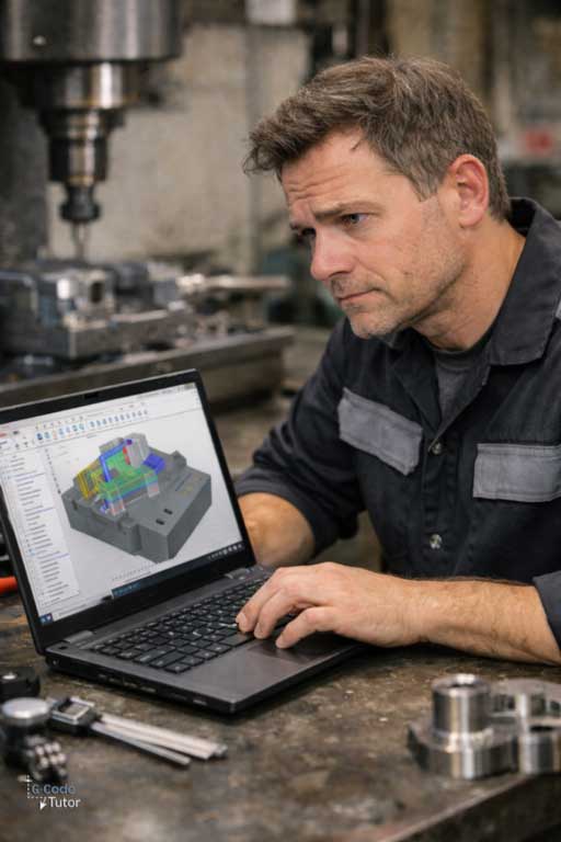 Stressed machinist at CNC control panel