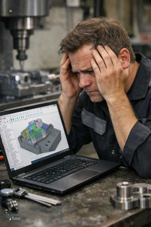 Stressed turner at a CNC control panel