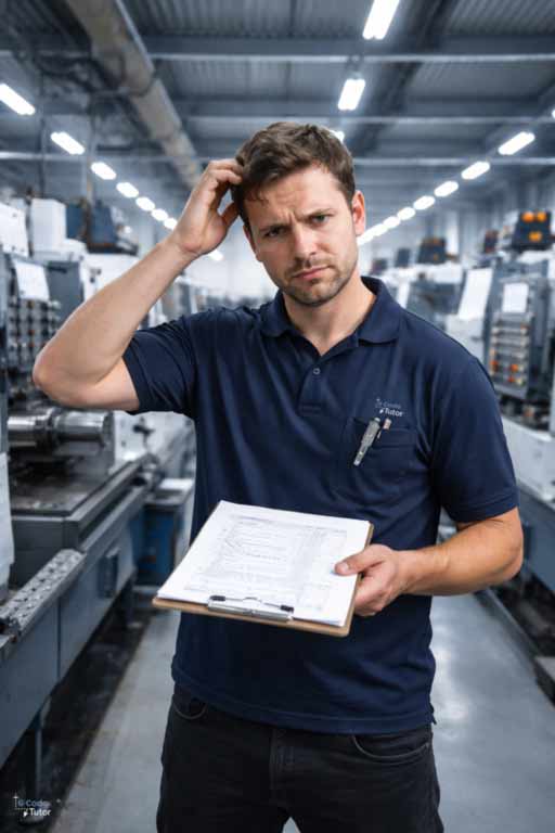 Stressed turner at a CNC control panel