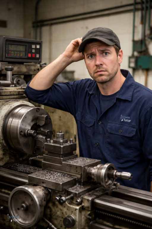 Stressed turner at a CNC control panel